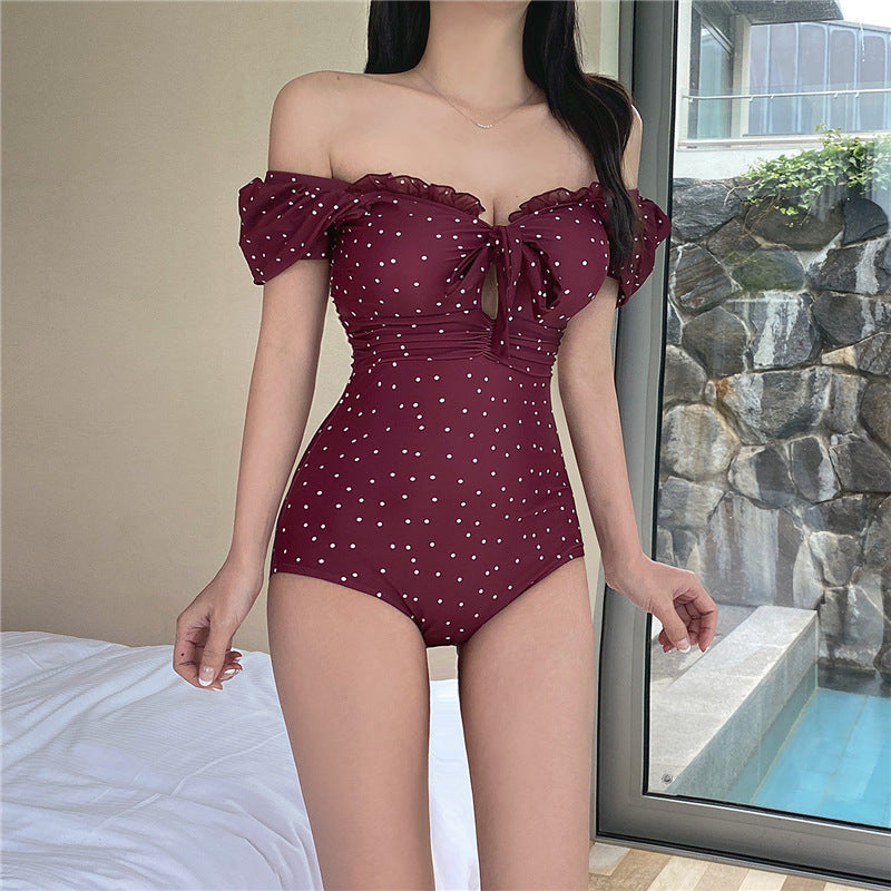 Women's one-piece swimsuit with removable shoulder straps and ruffle details Mune Fashion