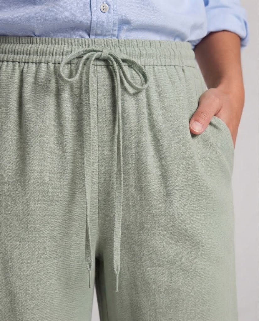 Women's High-Waisted Palazzo Pants in Linen Look with Elastic Waistband and Wide Leg Mune Fashion