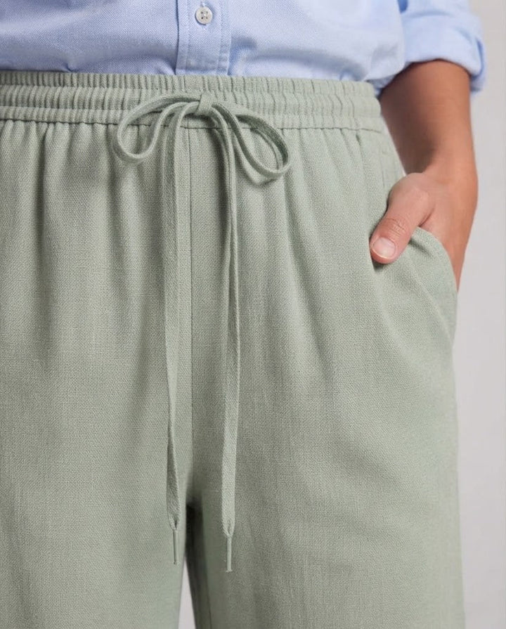 Women's High-Waisted Palazzo Pants in Linen Look with Elastic Waistband and Wide Leg Mune Fashion