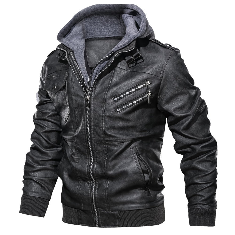 Men's functional leather jacket with hood Mune Fashion