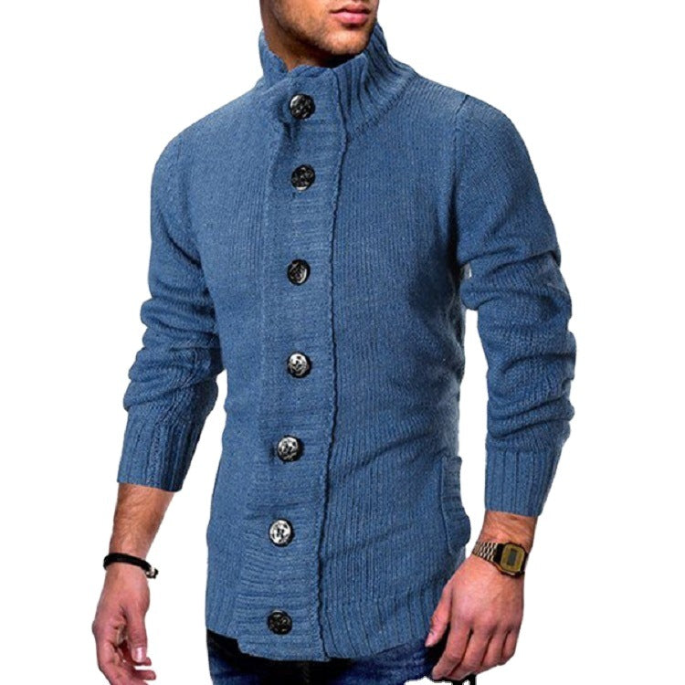 Men's knit cardigan with high button collar and fitted cut Mune Fashion