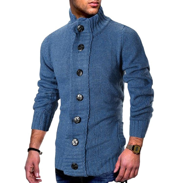 Men's knit cardigan with high button collar and fitted cut Mune Fashion