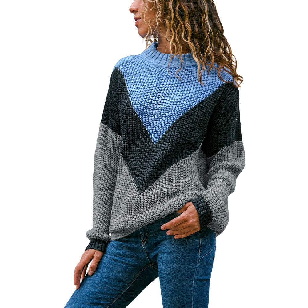Women's chunky knit pullover with chevron design, round neckline and ribbed cuffs Mune Fashion