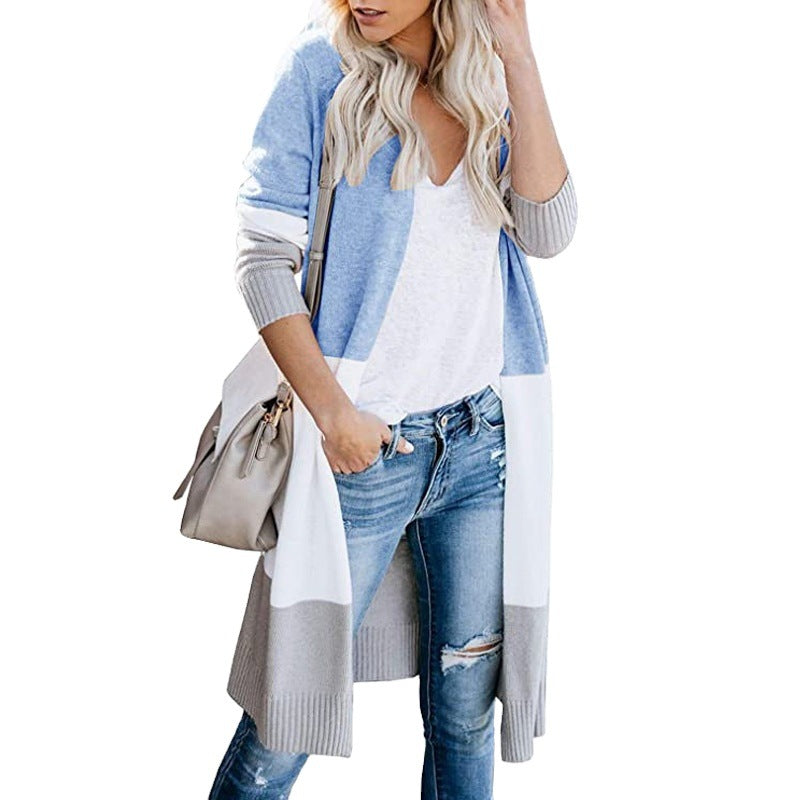 Women's Longline Cardigan with Colorblock, Ribbed Hem and Open Front Mune Fashion