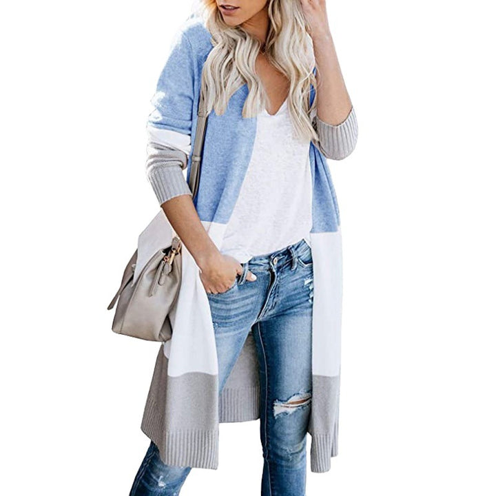 Women's Longline Cardigan with Colorblock, Ribbed Hem and Open Front Mune Fashion