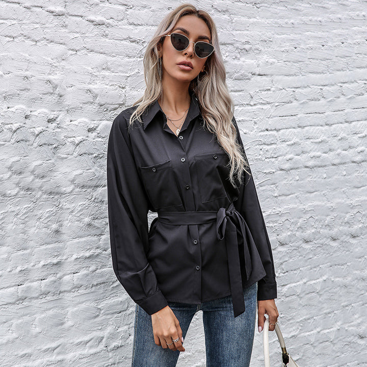 Women's Fitted Shirt with Ties and Chest Pockets Mune Fashion