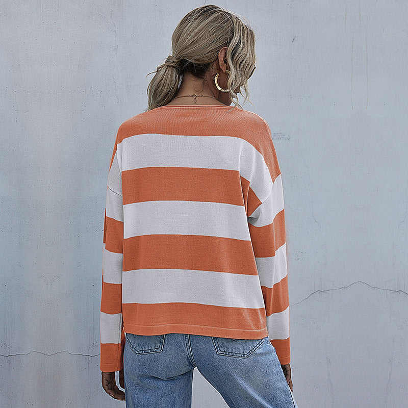 Women's Casual Striped Sweater with Loose Fit Mune Fashion