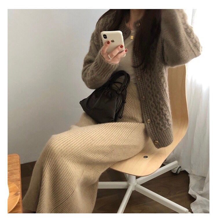 Women's Cozy Cable Knit Cardigan in Mohair Look with Ribbed Hem and Decorative Buttons Mune Fashion
