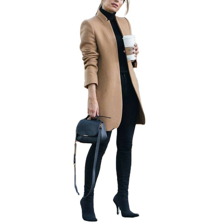 Women's tailored wool blend coat with concealed button placket and shaping darts Mune Fashion