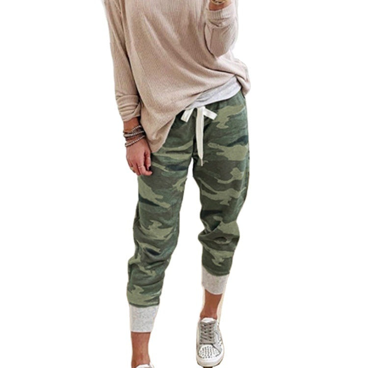 Women’s Casual Camouflage Jogging Pants with Drawstring and Ribbed Cuffs Mune Fashion