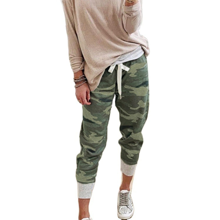 Women’s Casual Camouflage Jogging Pants with Drawstring and Ribbed Cuffs Mune Fashion