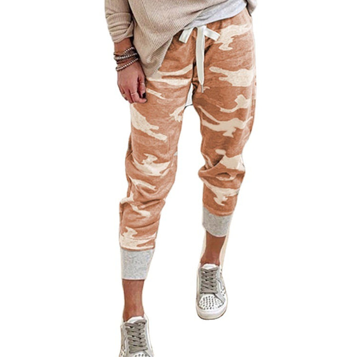 Women’s Casual Camouflage Jogging Pants with Drawstring and Ribbed Cuffs Mune Fashion