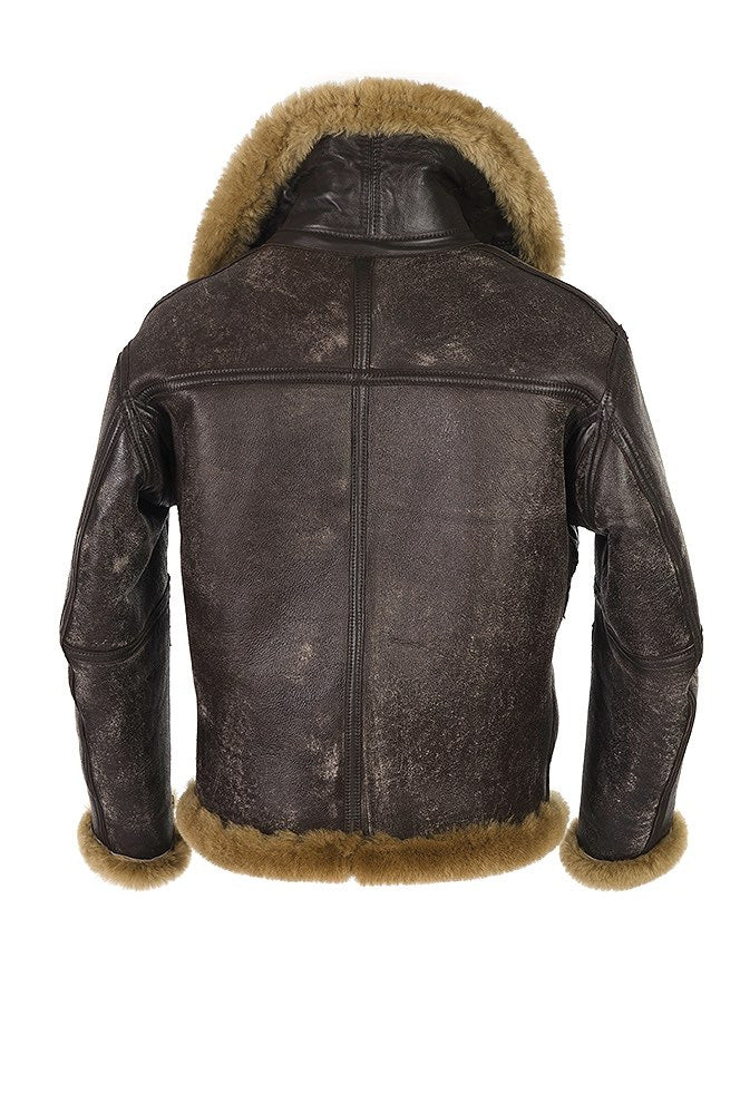 Men's Sheepskin Jacket with Luxurious Faux Fur Collar and Warming Inner Lining Mune
