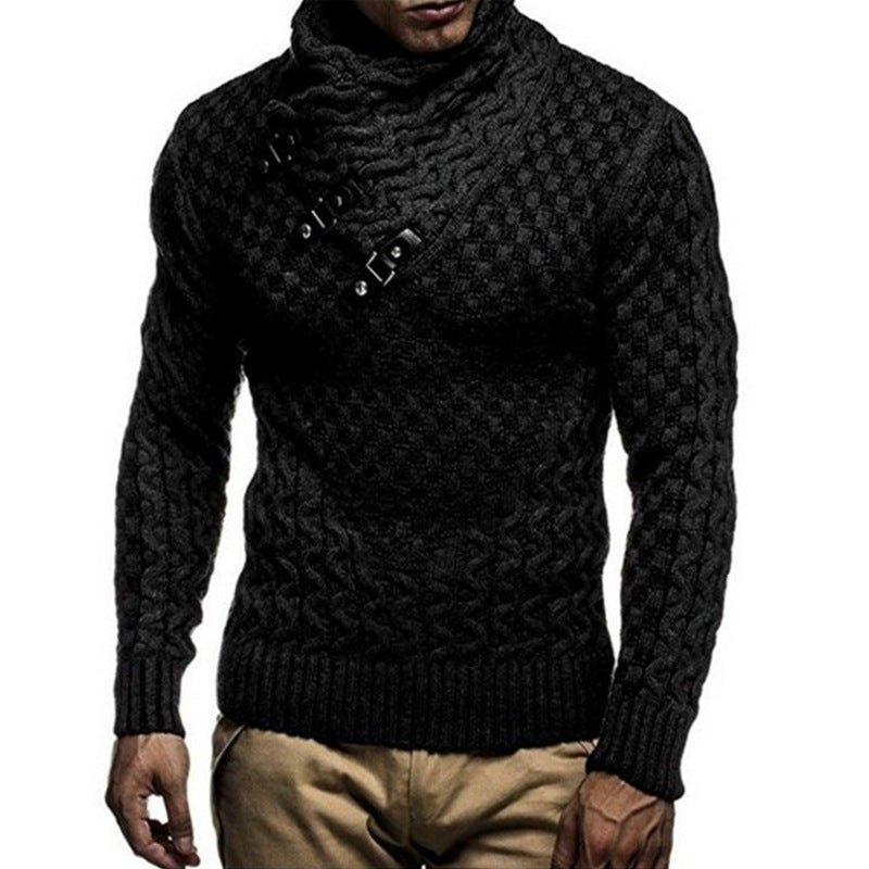 Men's knitted pullover with asymmetrical shawl collar and cable knit Mune Fashion