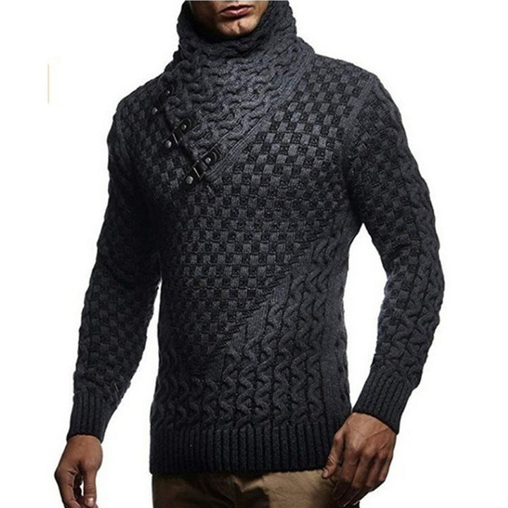 Men's knitted pullover with asymmetrical shawl collar and cable knit Mune Fashion