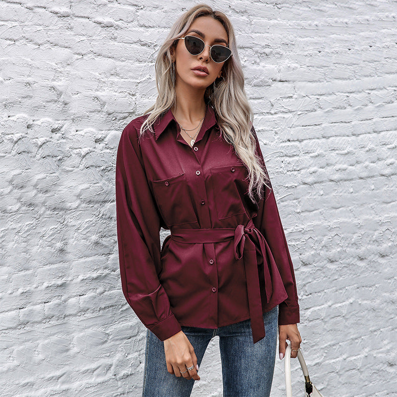 Women's Fitted Shirt with Ties and Chest Pockets Mune Fashion