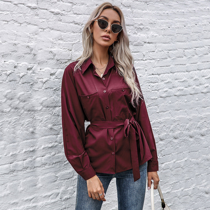 Women's Fitted Shirt with Ties and Chest Pockets Mune Fashion