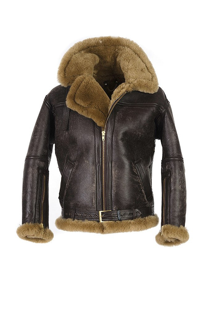 Men's Sheepskin Jacket with Luxurious Faux Fur Collar and Warming Inner Lining Mune