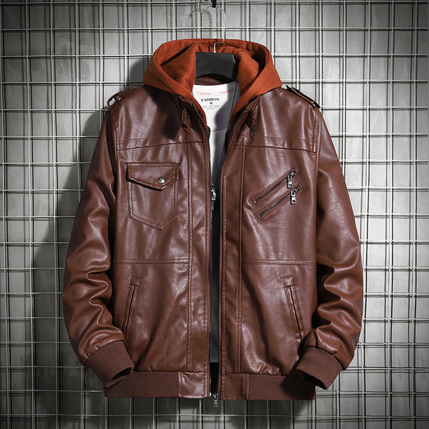 Men's Fashion Leather Jacket with Hood Mune Fashion