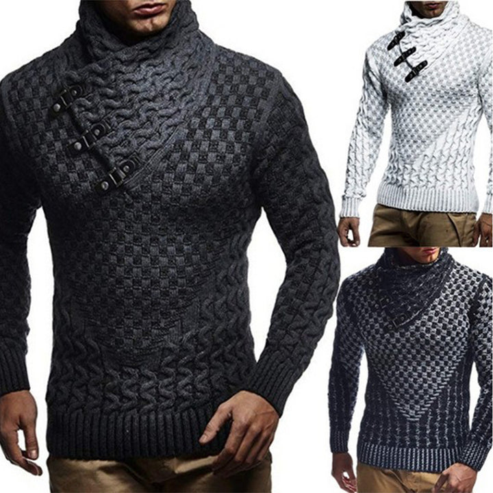 Men's knitted pullover with asymmetrical shawl collar and cable knit Mune Fashion