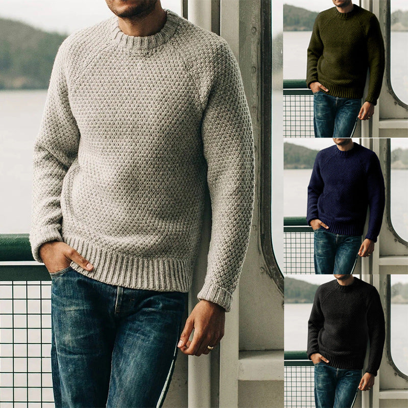 Men's raglan structured pullover with waffle texture and ribbed cuffs Mune Fashion