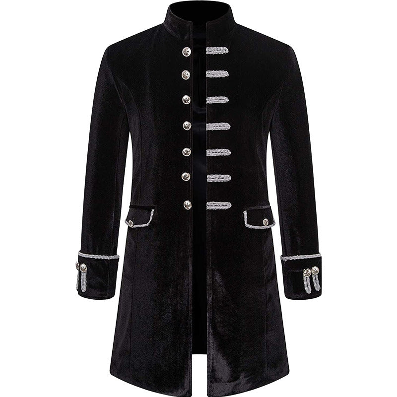 Men's velvet frock coat with stand-up collar, decorative cords and decorative buttons Mune Fashion