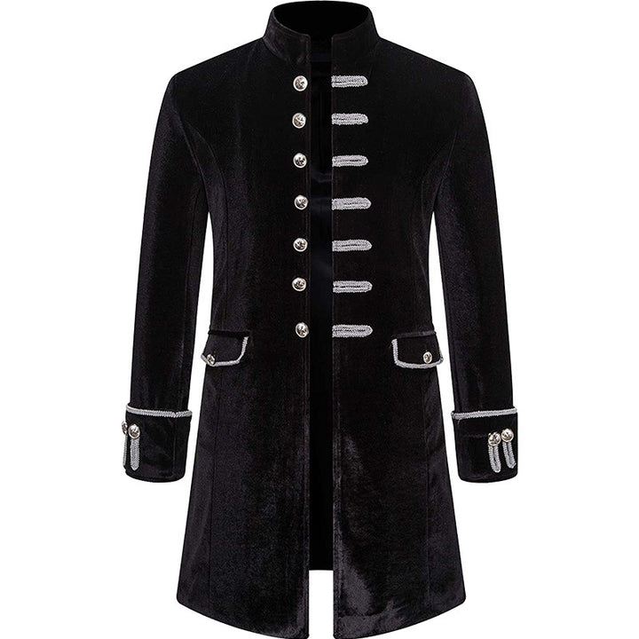 Men's velvet frock coat with stand-up collar, decorative cords and decorative buttons Mune Fashion