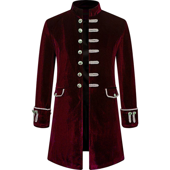 Men's velvet frock coat with stand-up collar, decorative cords and decorative buttons Mune Fashion