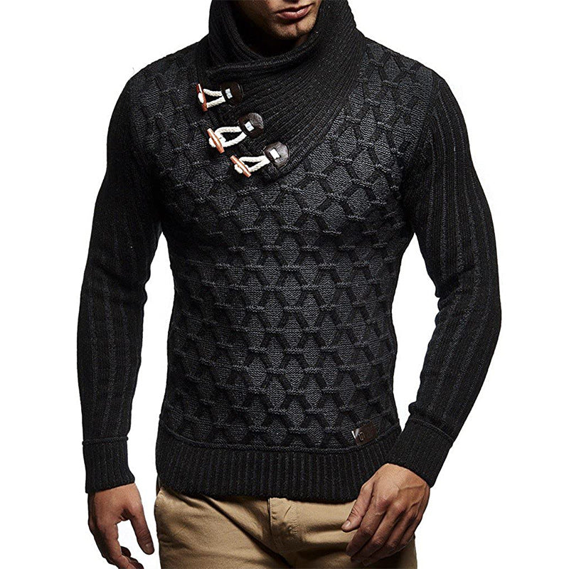 Men's textured knit pullover with overlapping roll neck and toggles Mune Fashion