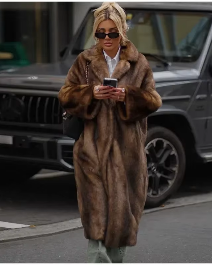 Mune | Brown Faux Fur Long Overcoat