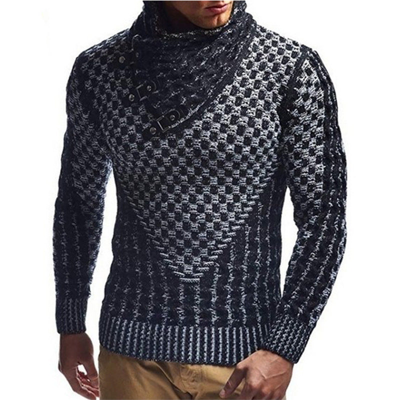 Men's knitted pullover with asymmetrical shawl collar and cable knit Mune Fashion