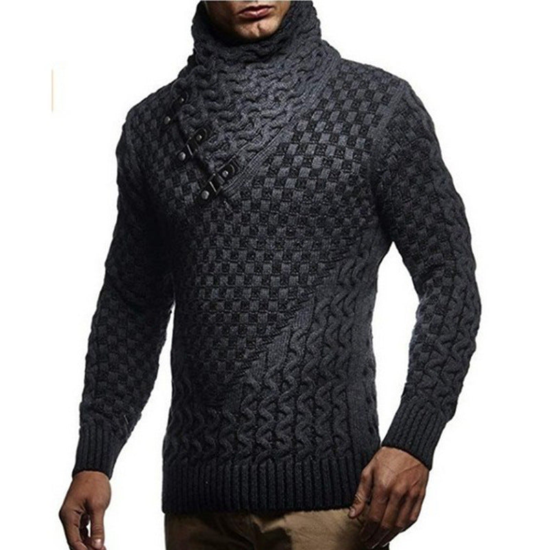 Men's knitted pullover with asymmetrical shawl collar and cable knit Mune Fashion