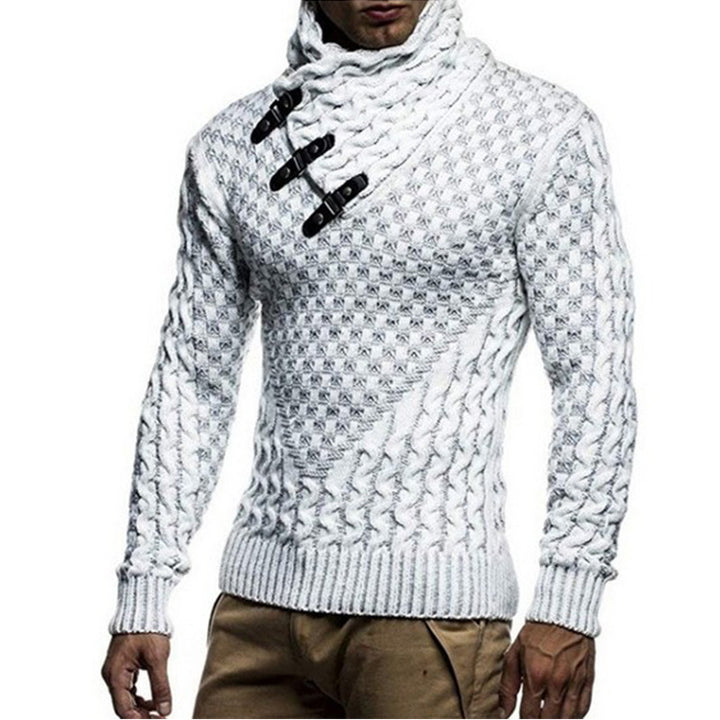 Men's knitted pullover with asymmetrical shawl collar and cable knit Mune Fashion