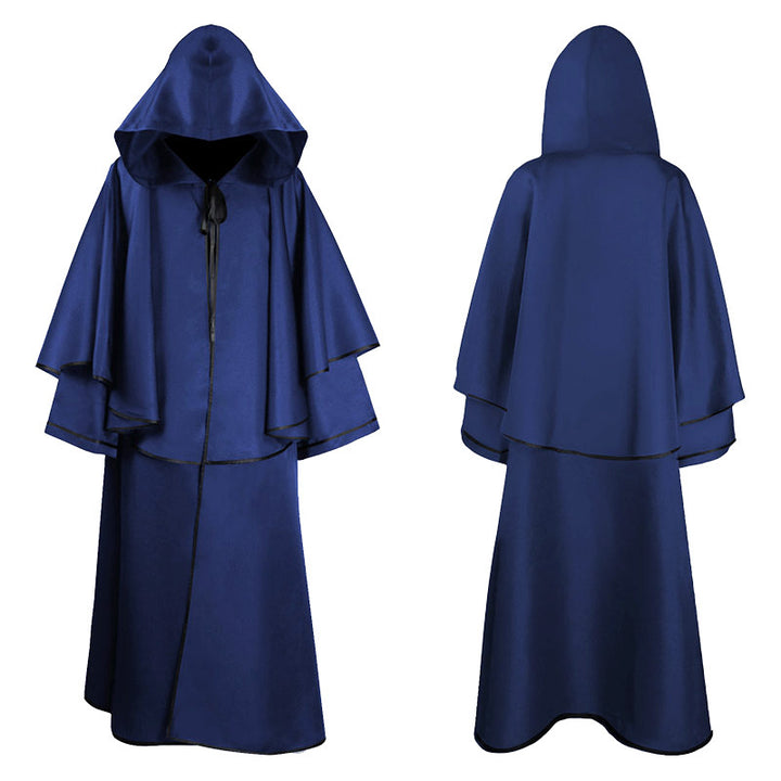 Unisex multi-layered hooded cloak with wide drape and satin ribbon closure Mune Fashion