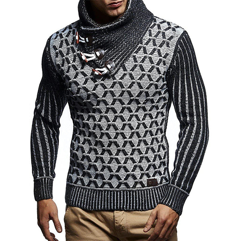 Men's textured knit pullover with overlapping roll neck and toggles Mune Fashion