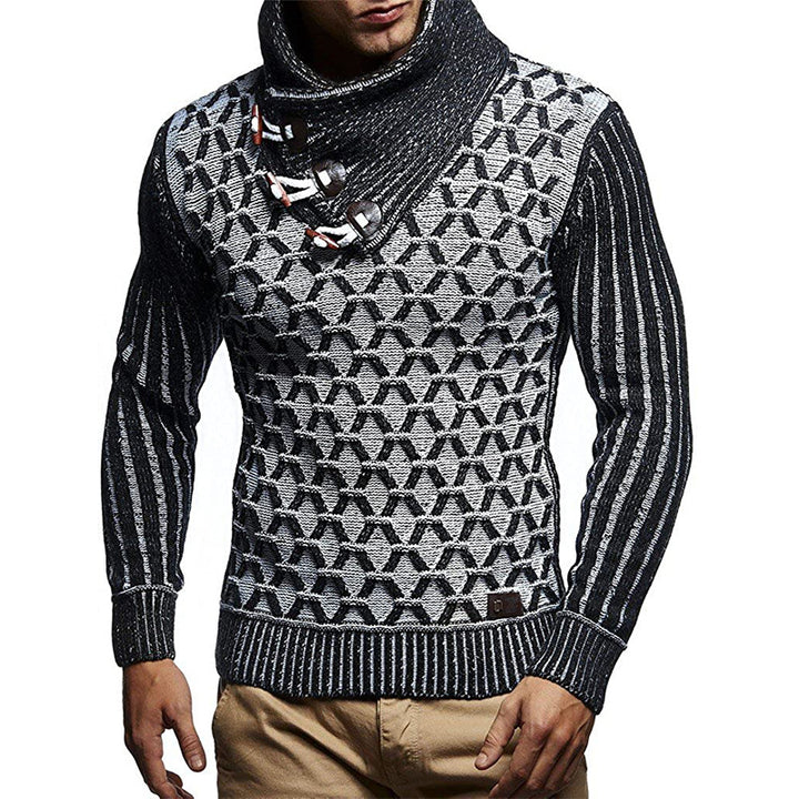 Men's textured knit pullover with overlapping roll neck and toggles Mune Fashion
