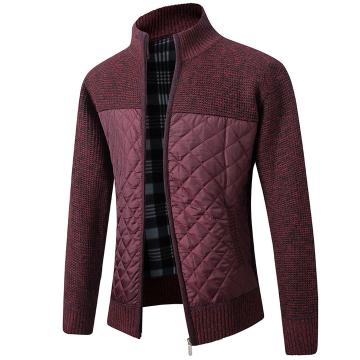 Men's quilted knit cardigan with stand-up collar, thermal lining, and zipper Mune Fashion