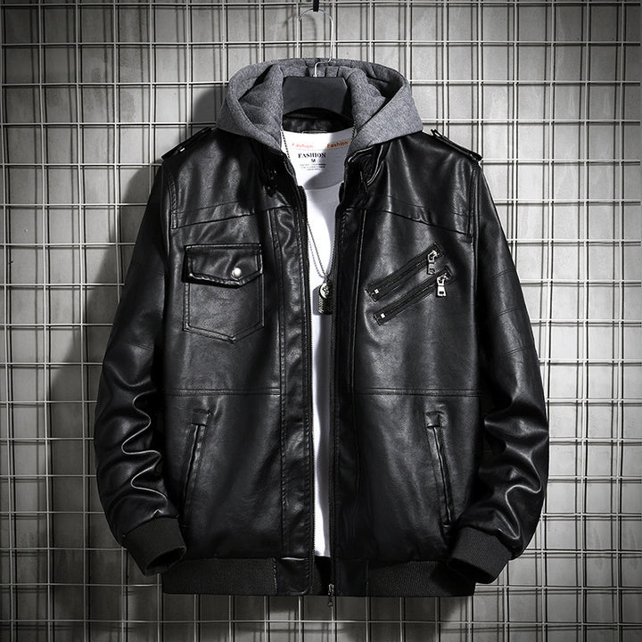 Men's Fashion Leather Jacket with Hood Mune Fashion