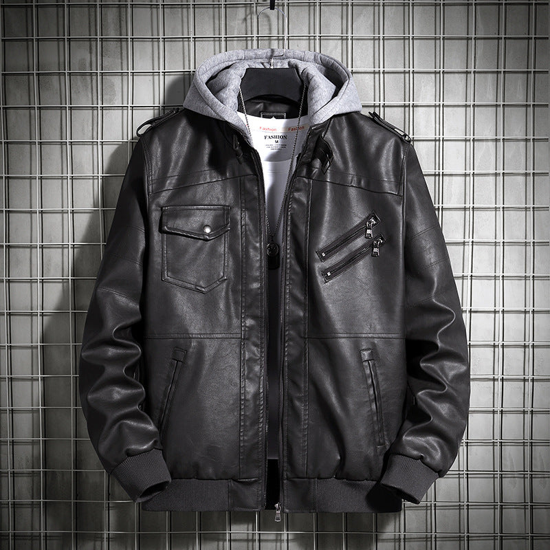 Men's Fashion Leather Jacket with Hood Mune Fashion