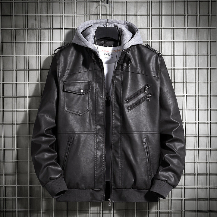 Men's Fashion Leather Jacket with Hood Mune Fashion