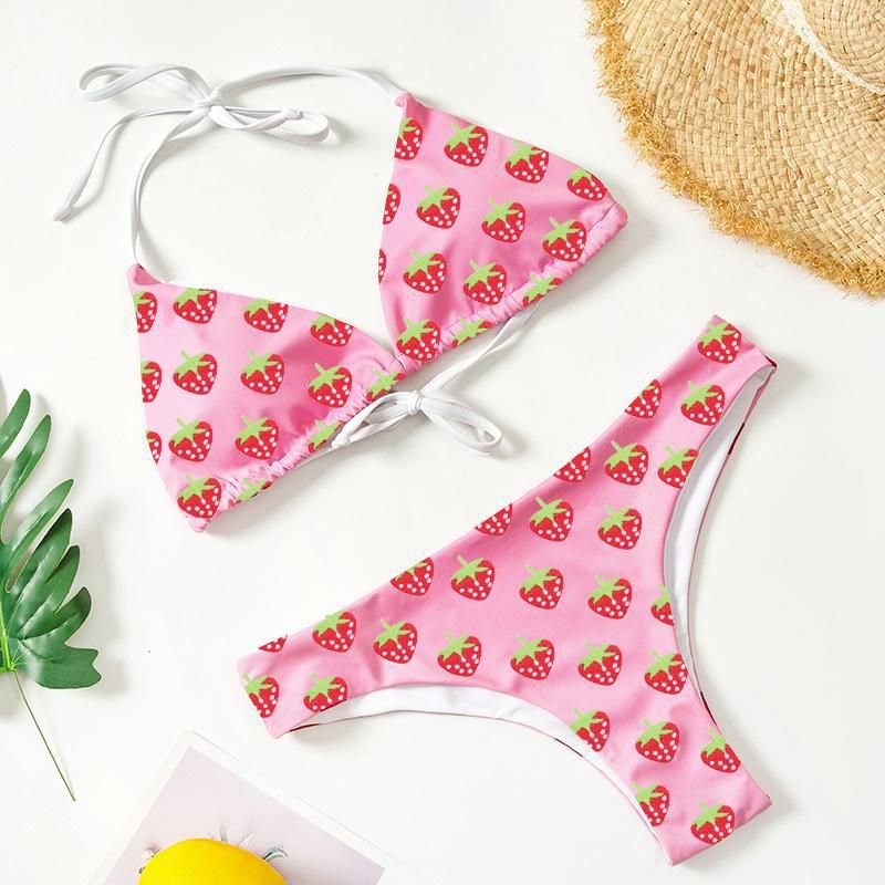 Women's triangle bikini with fruity strawberry print Mune Fashion