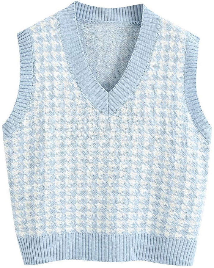 Women’s knit vest with houndstooth pattern, V-neck and ribbed hem Mune Fashion