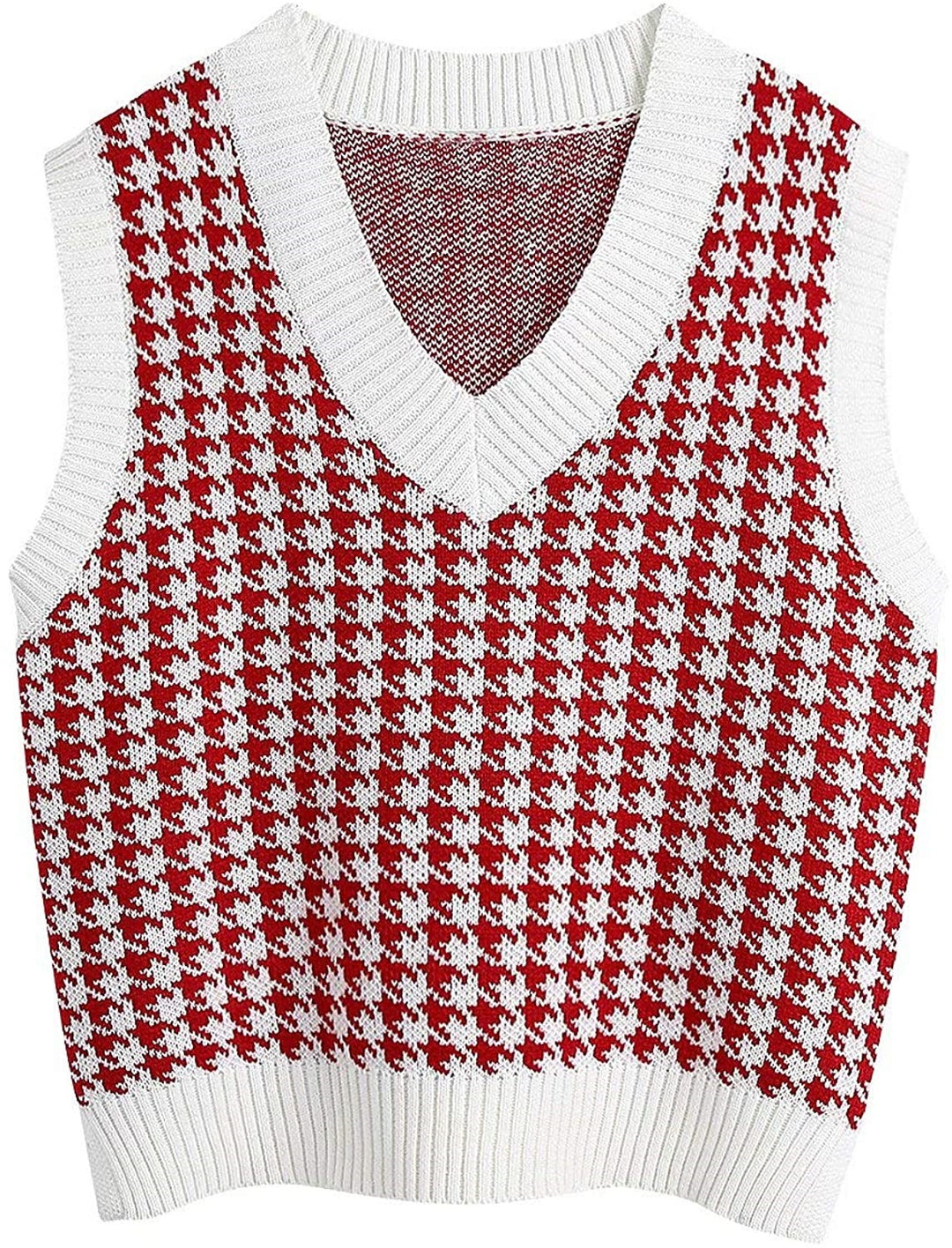Women’s knit vest with houndstooth pattern, V-neck and ribbed hem Mune Fashion