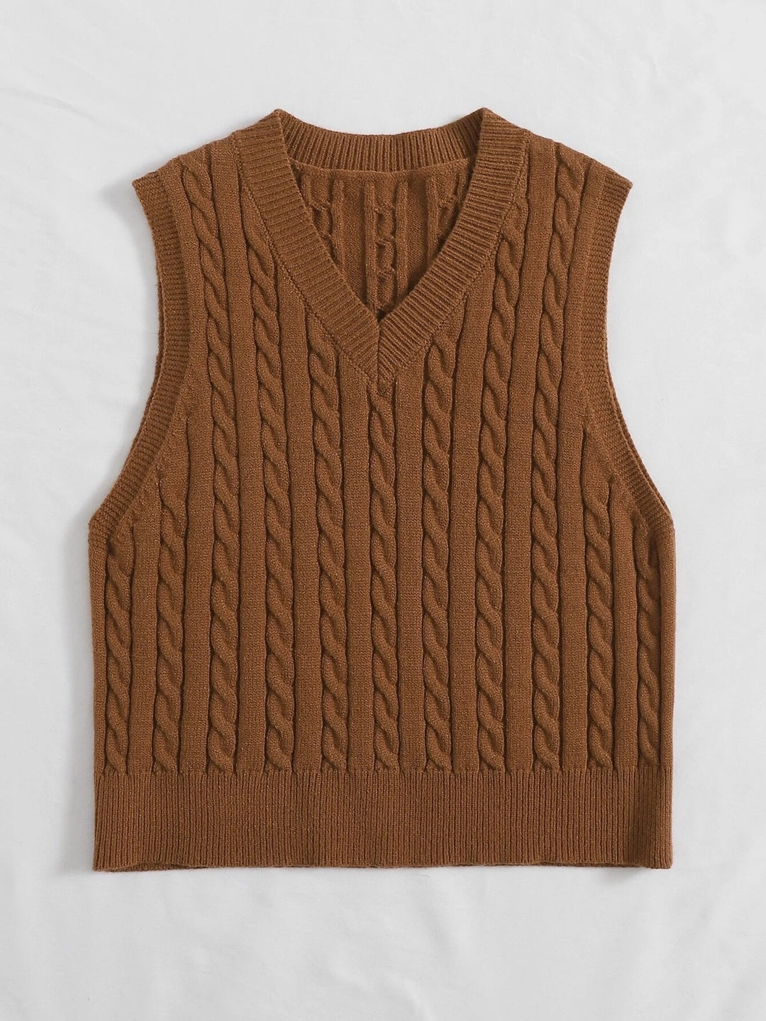 Women Knitted Sleeveless Cable Knit Sweater Vest with V-Neck Mune Fashion