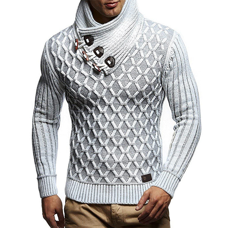 Men's textured knit pullover with overlapping roll neck and toggles Mune Fashion