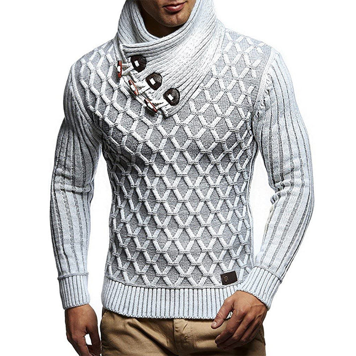 Men's textured knit pullover with overlapping roll neck and toggles Mune Fashion