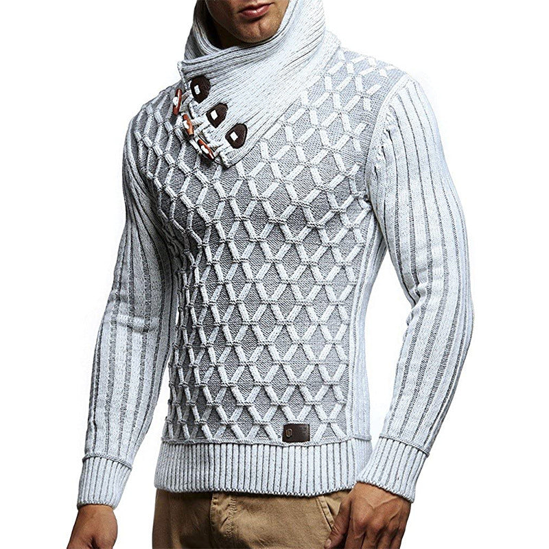 Men's textured knit pullover with overlapping roll neck and toggles Mune Fashion
