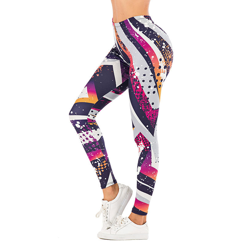 Ladies leggings with abstract striped pattern, high waist and breathable stretch functional fabric Mune Fashion