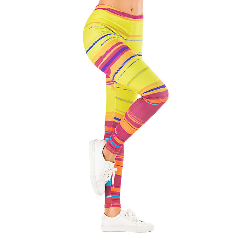 Ladies leggings with abstract striped pattern, high waist and breathable stretch functional fabric Mune Fashion