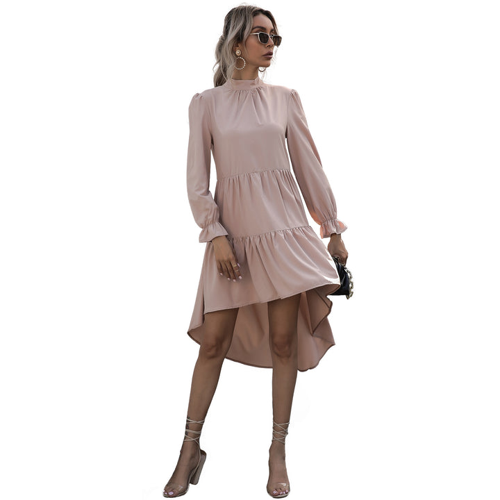 Women Elegant High Neck Dress with Ruffles Mune Fashion